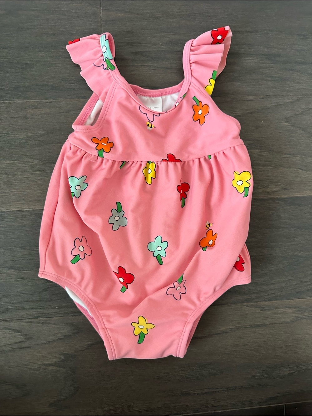Hanna Andersson retro Pink Floral Ruffle-Shoulder One-Piece size 6-12 months